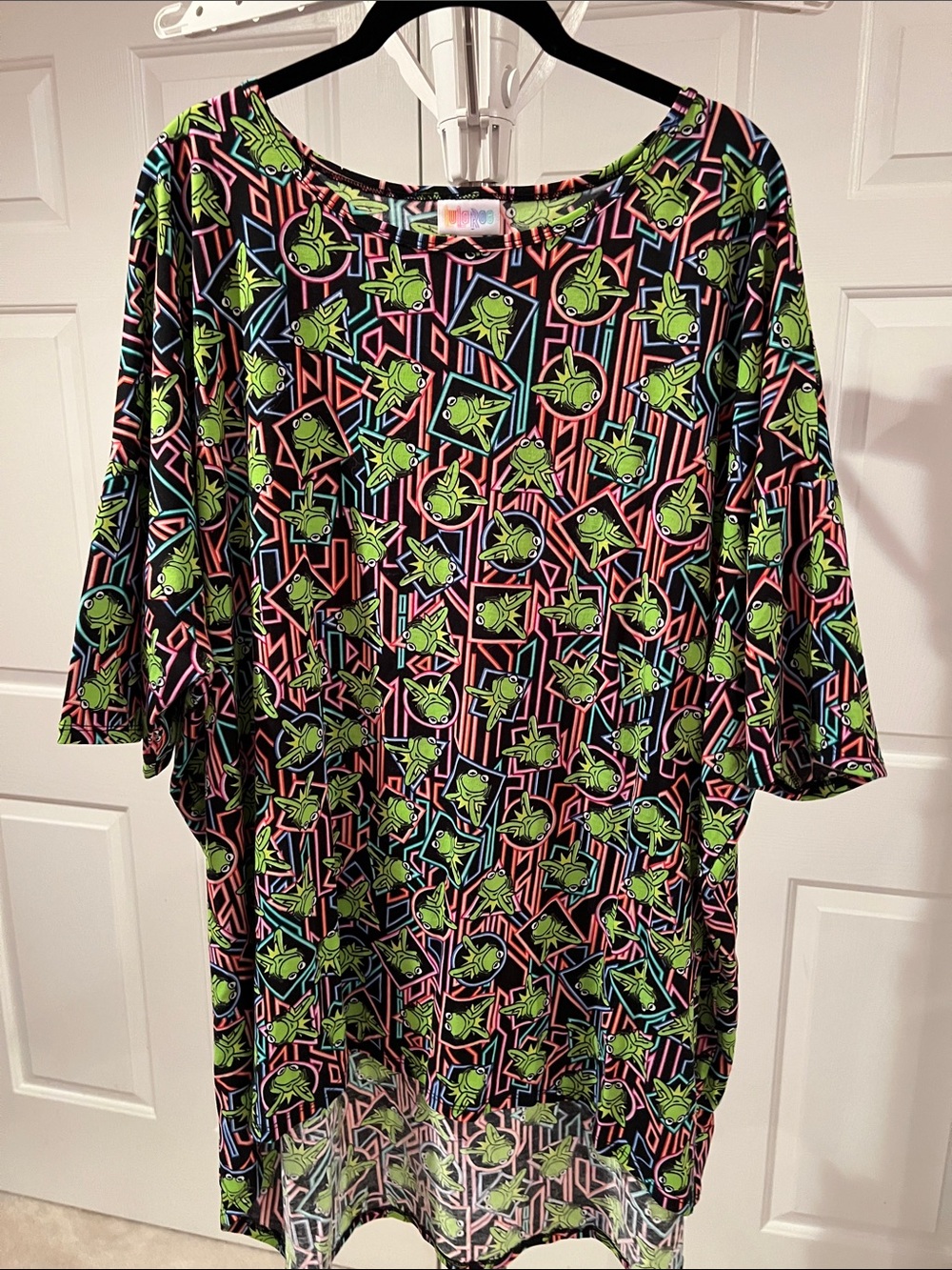 LuLaRoe Kermit The Frog Neon Green Irma 3XL EUC